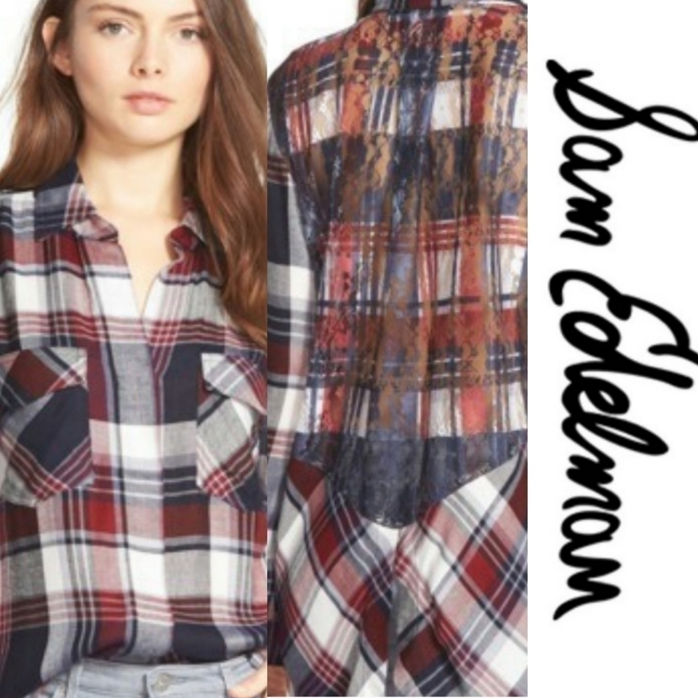 NWT Sam Edelman Riley Lace Back Plaid Shirt - Picture 5 of 10
